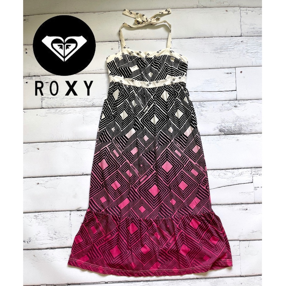 ROXY Summer Dress Surfer girl beach cover Size L Large Pink dip dye Black white